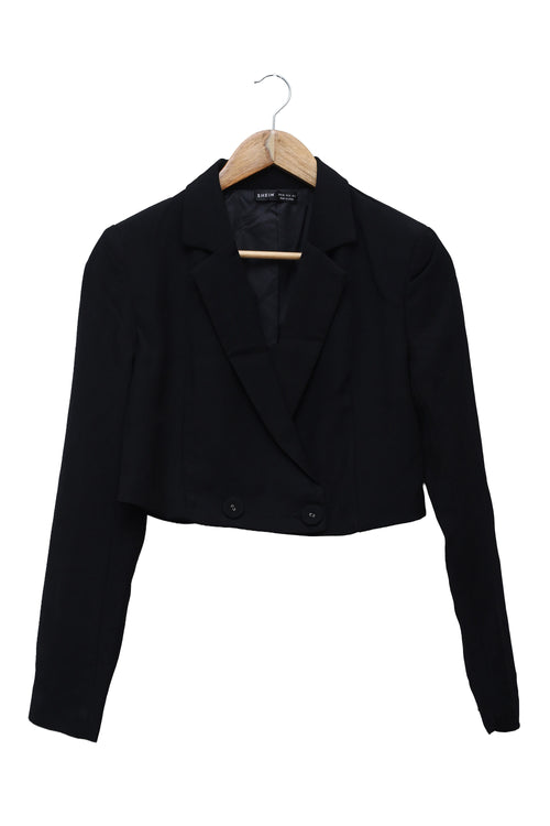 Midnight Double-Breasted Cropped Blazer