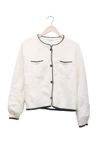 Ivory Contrast Trim Cardigan