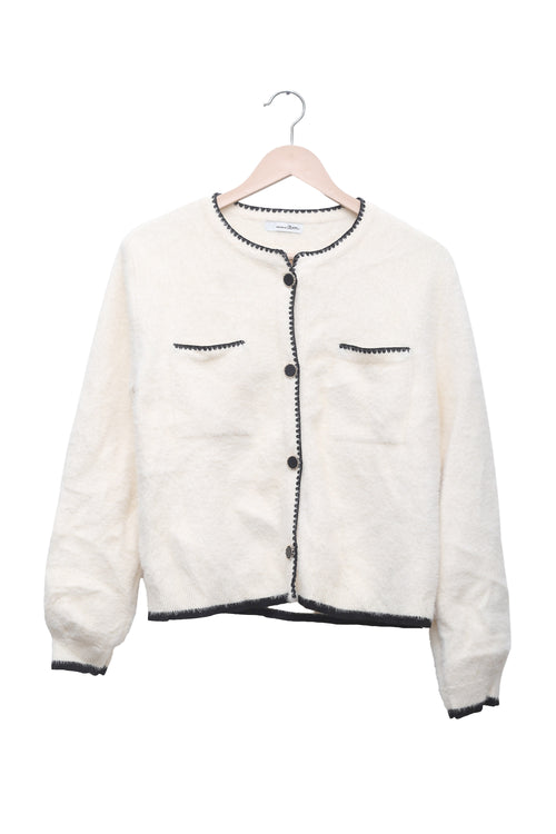Ivory Contrast Trim Cardigan