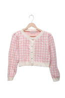 Pink Gingham Cropped Cardigan