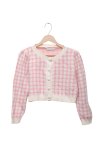 Pink Gingham Cropped Cardigan