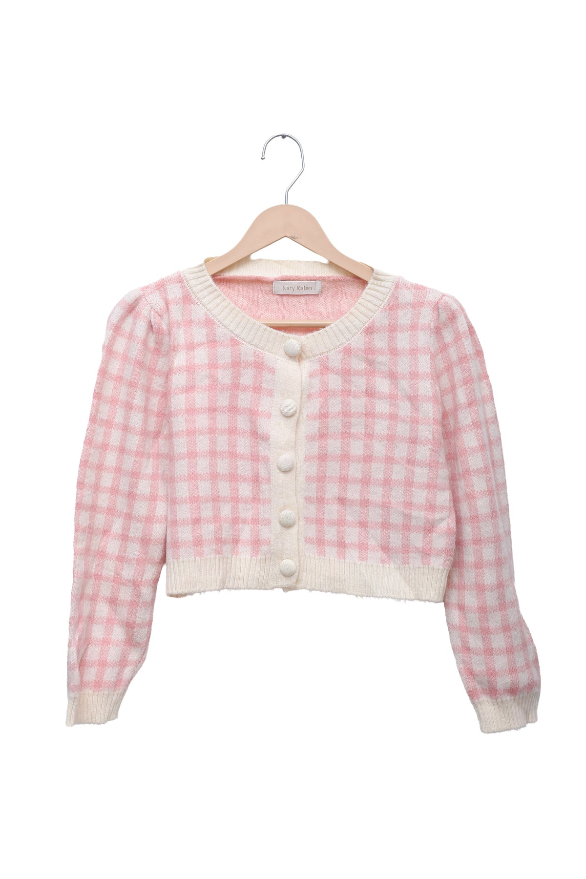Pink Gingham Cropped Cardigan