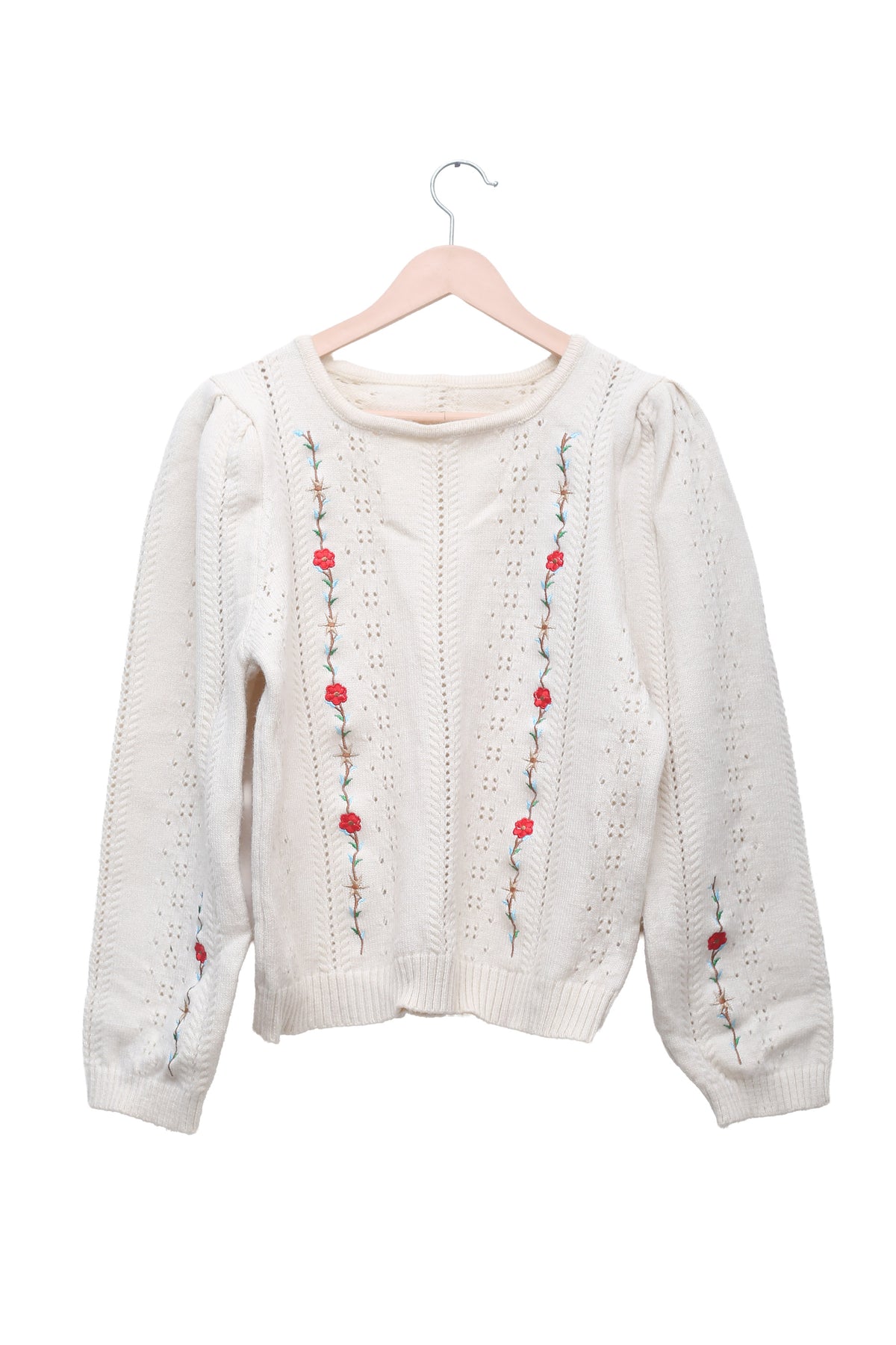 Ivory Rose Vine Knit Sweater