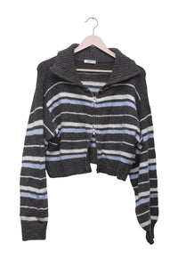Charcoal Stripe Zip Cardigan