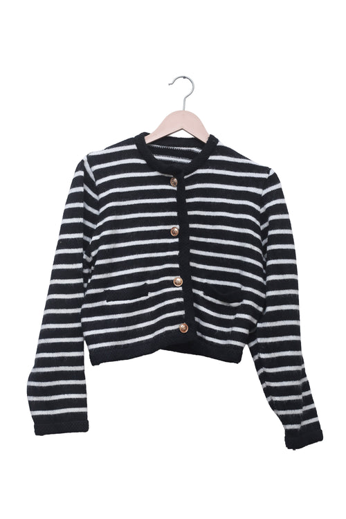 Monochrome Stripe Pocket Cardigan