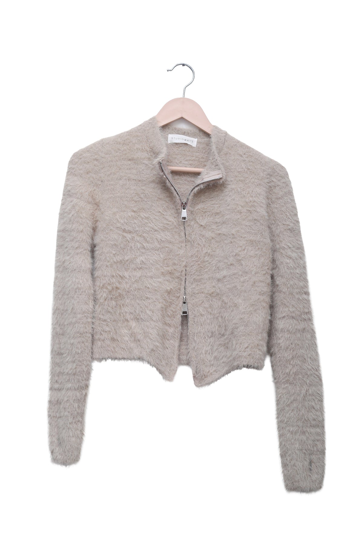 Oatmeal Fuzzy Zip Cardigan
