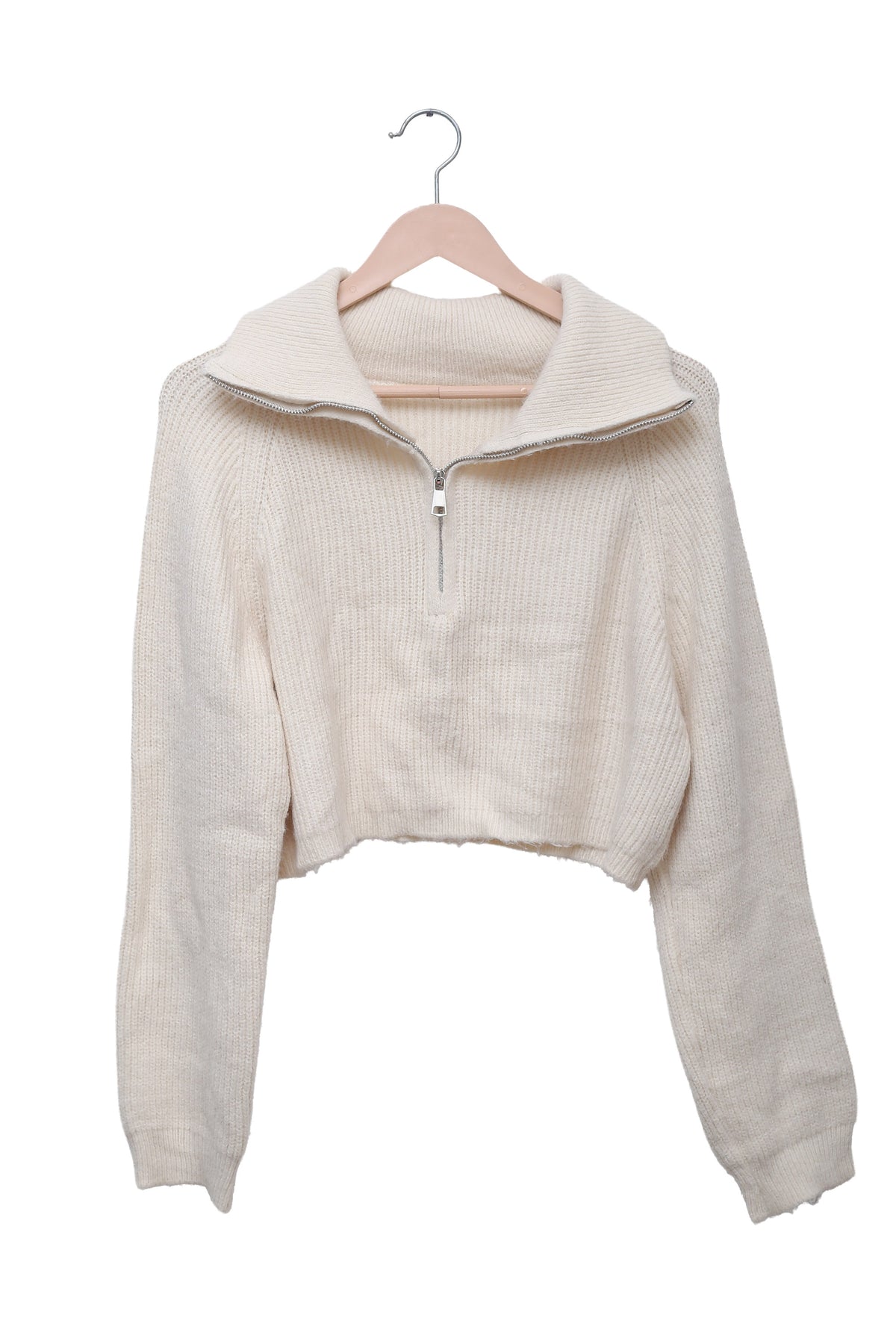 Ivory Half-Zip Cropped Sweater