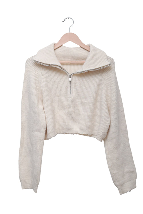 Ivory Half-Zip Cropped Sweater