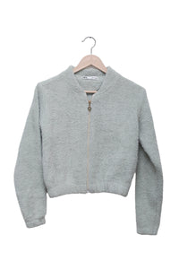 Silver Mist Fuzzy Zip Cardigan