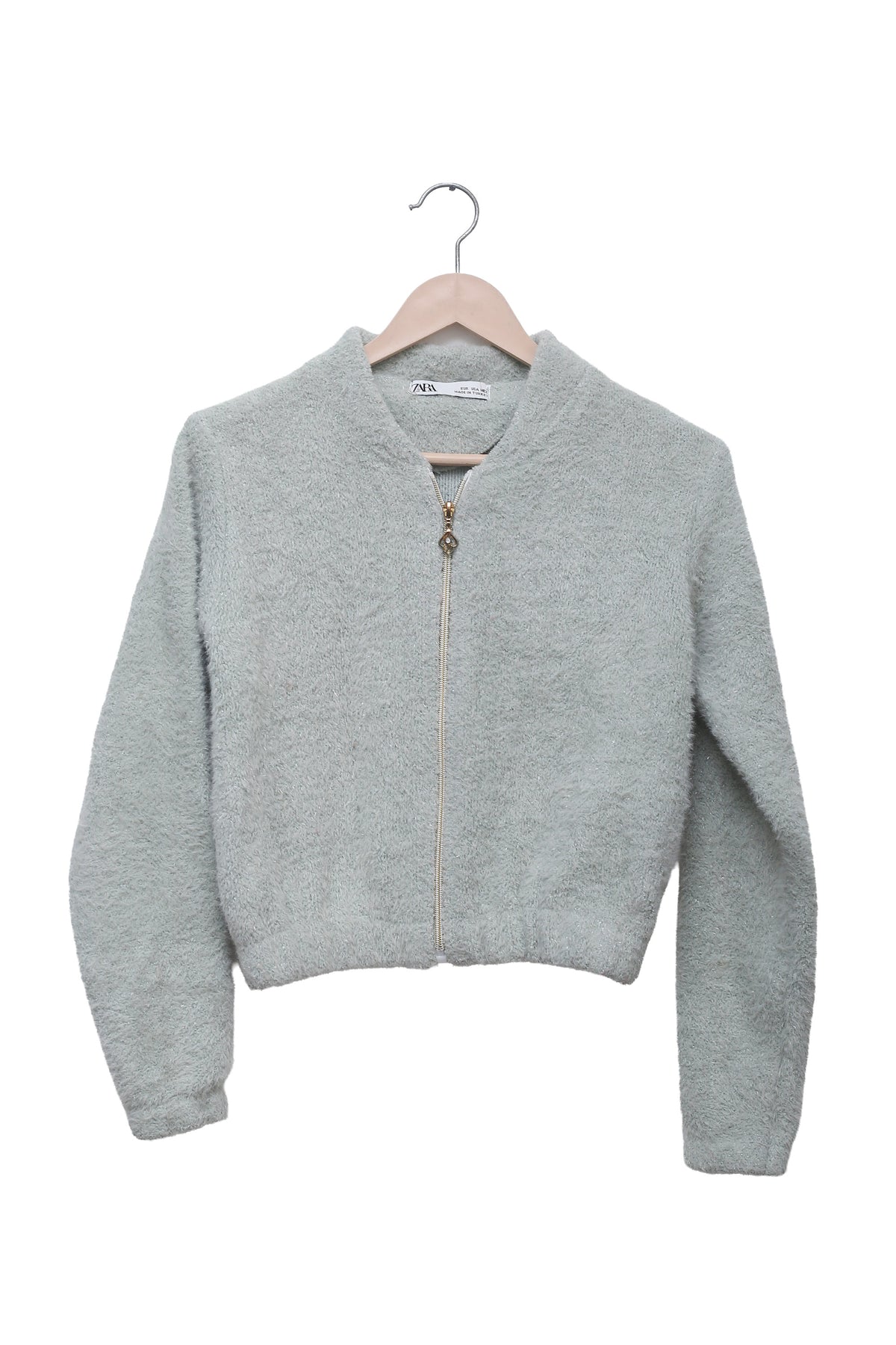 Silver Mist Fuzzy Zip Cardigan
