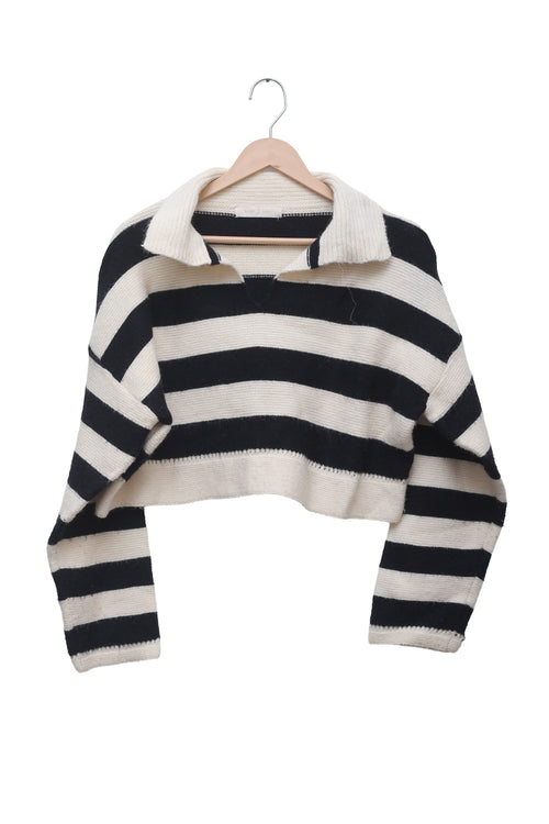 Monochrome Stripe Polo Sweater