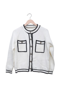 Ivory Contrast Pocket Cardigan