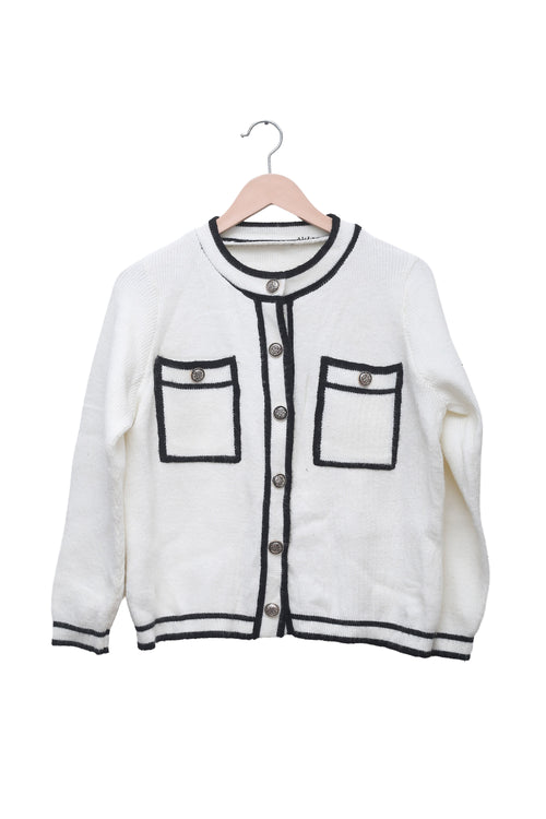 Ivory Contrast Pocket Cardigan