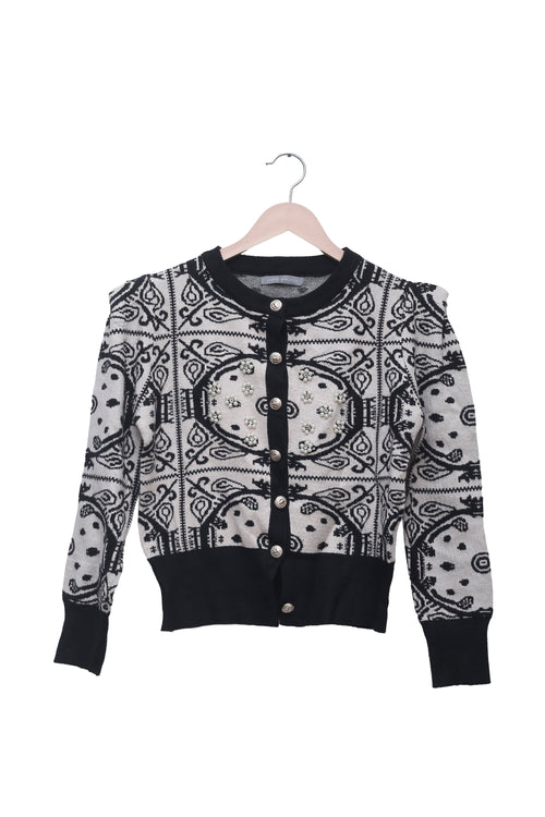 Monochrome Paisley Pearl Cardigan