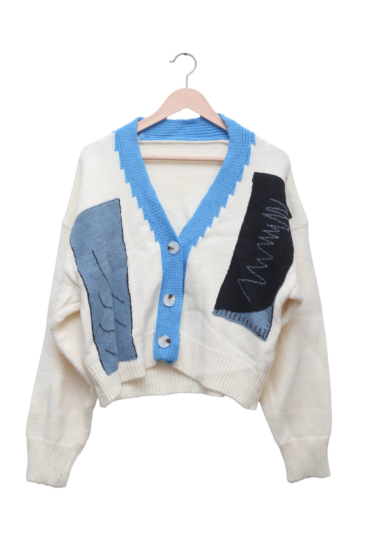 Sky Patchwork Cropped Cardigan