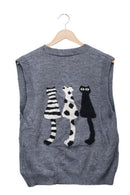 Grey Cat Club Cardigan Vest