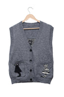 Grey Cat Club Cardigan Vest