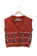 Rust Leaf Cardigan Vest