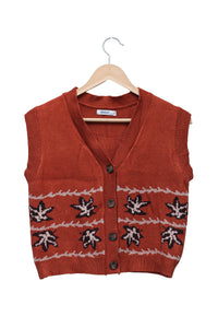Rust Leaf Cardigan Vest