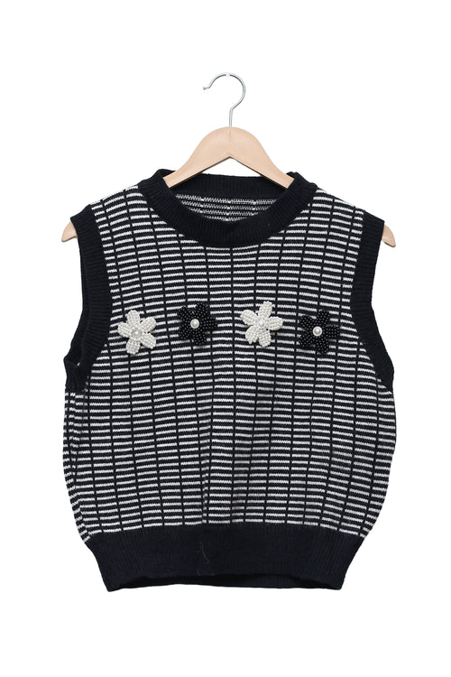 Monochrome Daisy Knit Vest