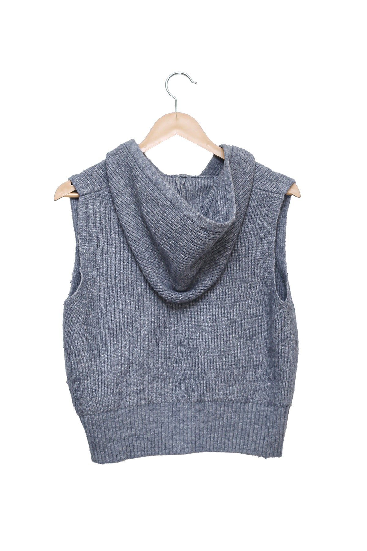Grey Zip-Up Hooded Knit Vest