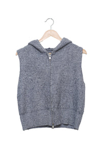 Grey Zip-Up Hooded Knit Vest