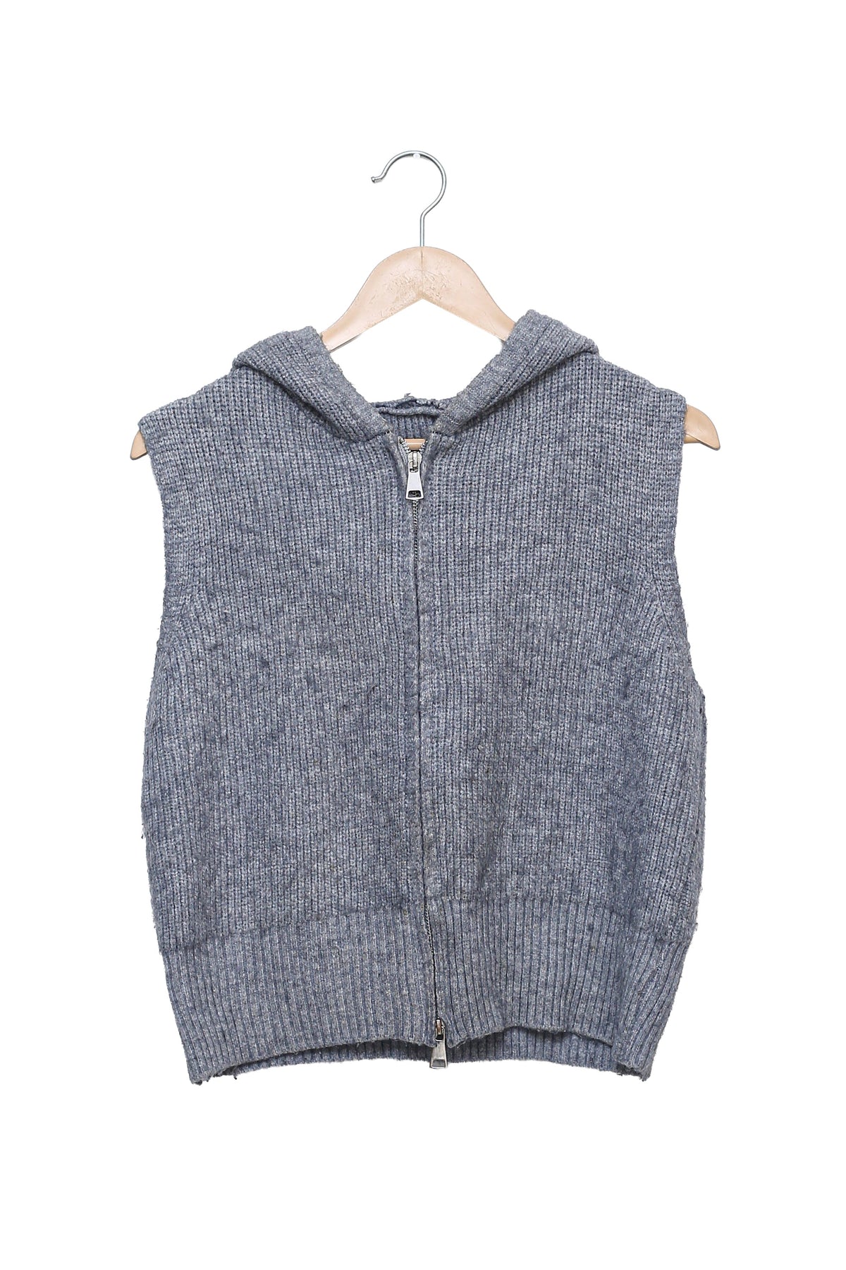 Grey Zip-Up Hooded Knit Vest
