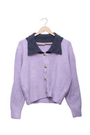 Lilac Contrast Collar Cardigan | Sarojini Market Online