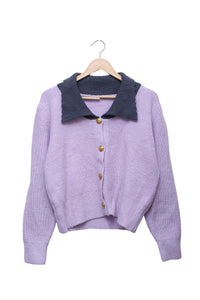 Lilac Contrast Collar Cardigan