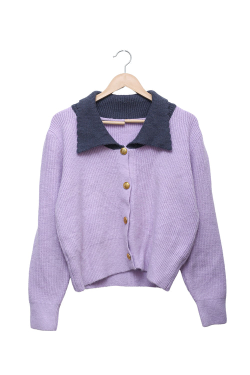 Lilac Contrast Collar Cardigan | Sarojini Market Online