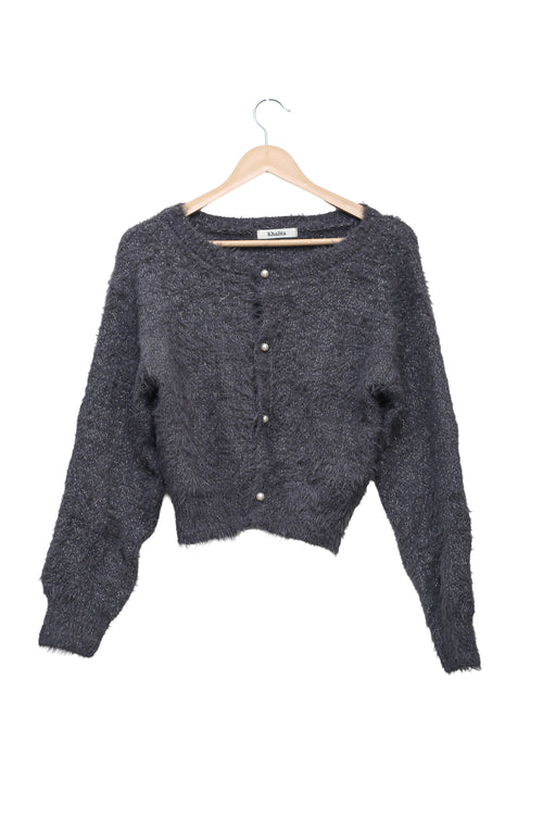 Charcoal Shimmer Fluffy Cardigan