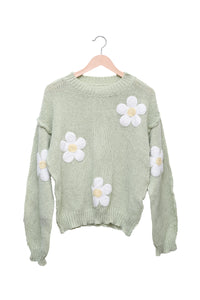 Sage Daisy Applique Sweater