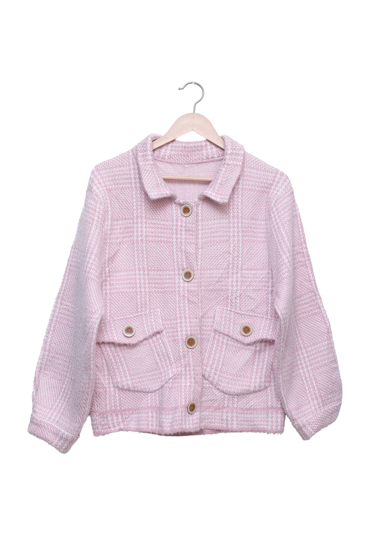 Pink Soft Girl Check Cardigan