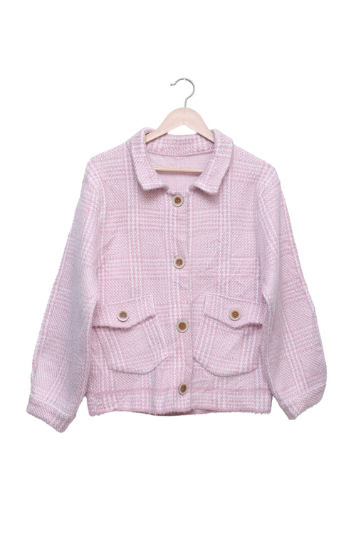 Pink Soft Girl Check Cardigan
