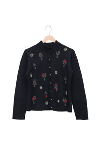 Black Winter Garden Embroidered Cardigan