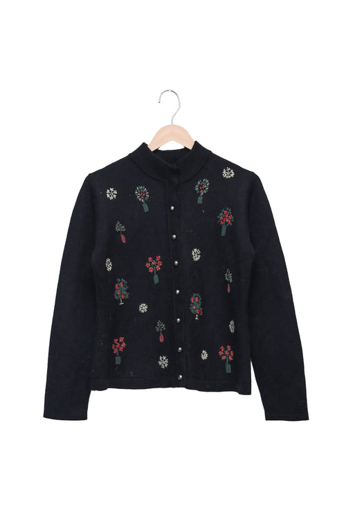 Black Winter Garden Embroidered Cardigan