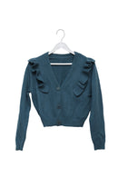 Teal Ruffle Era Cropped Cardigan