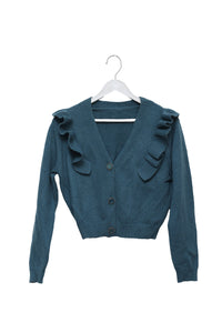 Teal Ruffle Era Cropped Cardigan