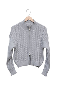 Cloud Grey Cable Zip Cardigan
