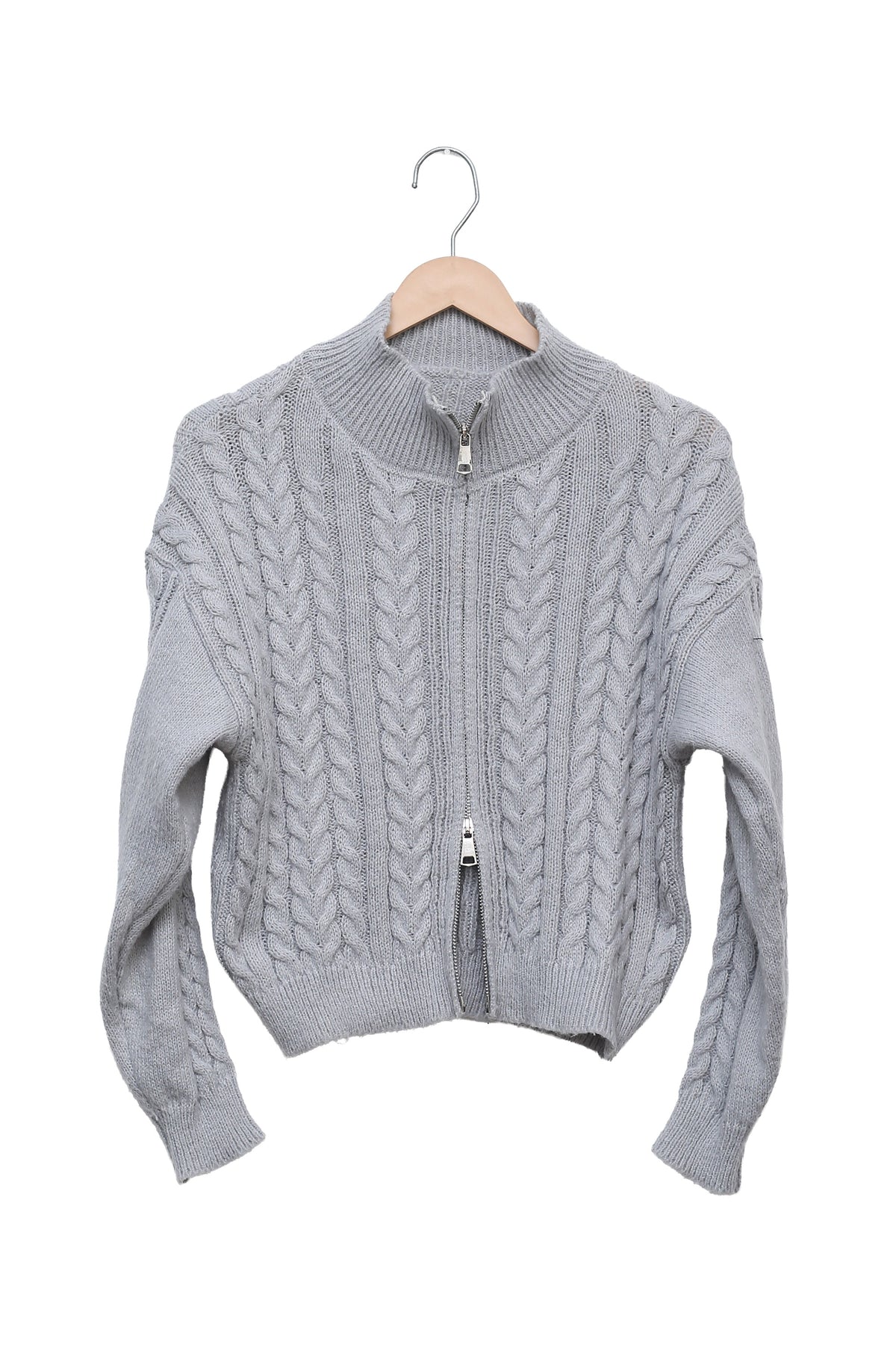 Cloud Grey Cable Zip Cardigan