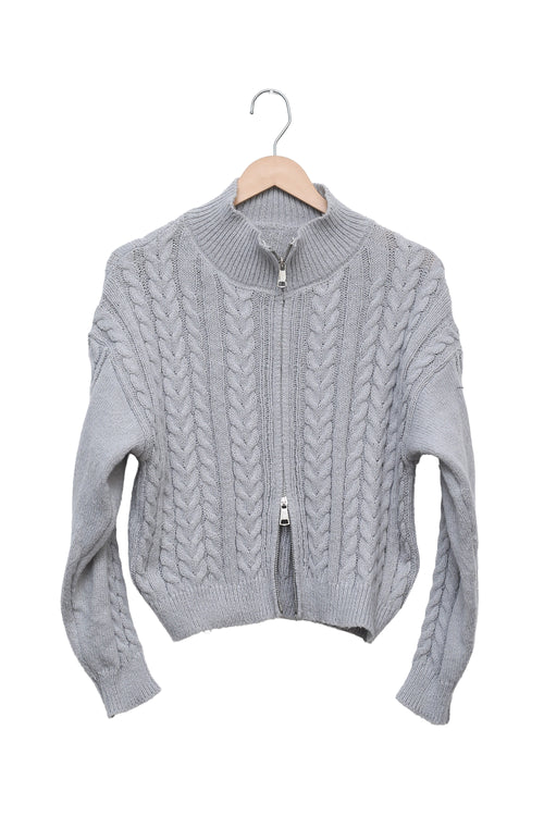 Cloud Grey Cable Zip Cardigan
