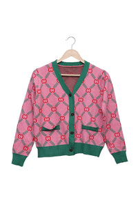Pink Green Preppy Pop Pattern Cardigan