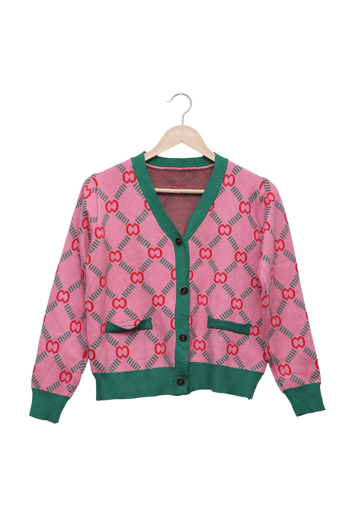 Pink Green Preppy Pop Pattern Cardigan