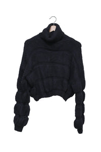 Black Cozy Drama Bubble Sleeve Turtleneck