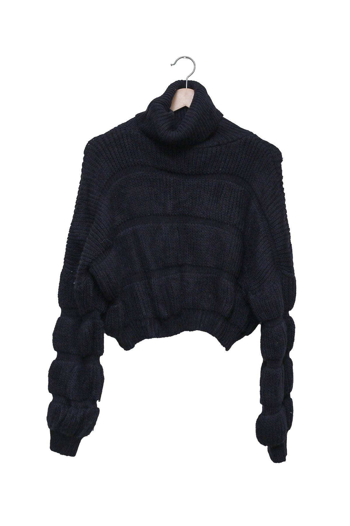 Black Cozy Drama Bubble Sleeve Turtleneck