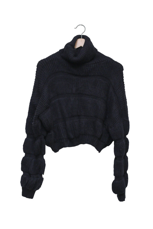 Black Cozy Drama Bubble Sleeve Turtleneck