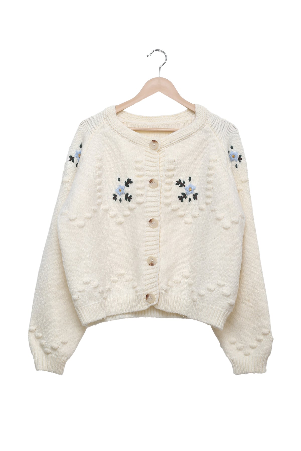 Ivory Bluebell Bobble Knit Cardigan