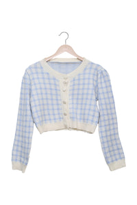 Blue Picnic Gingham Cropped Cardigan