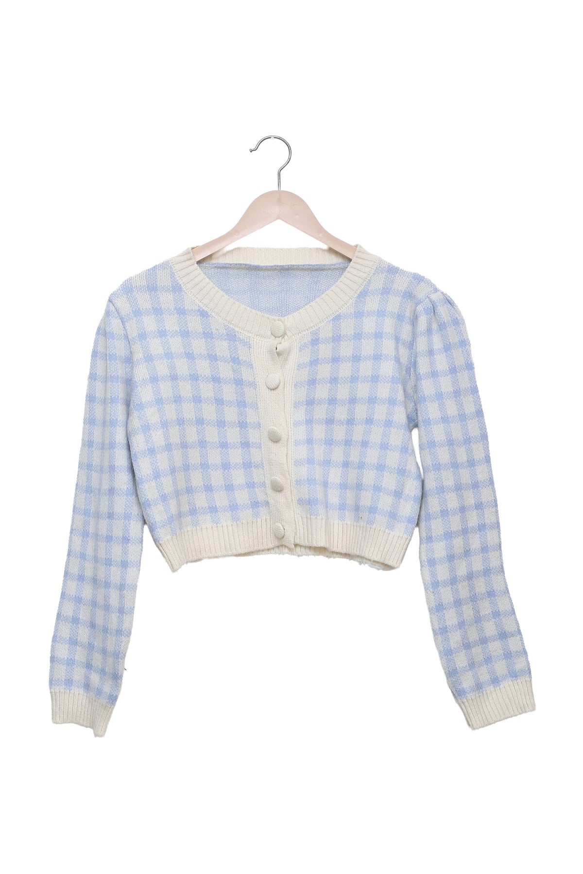 Blue Picnic Gingham Cropped Cardigan