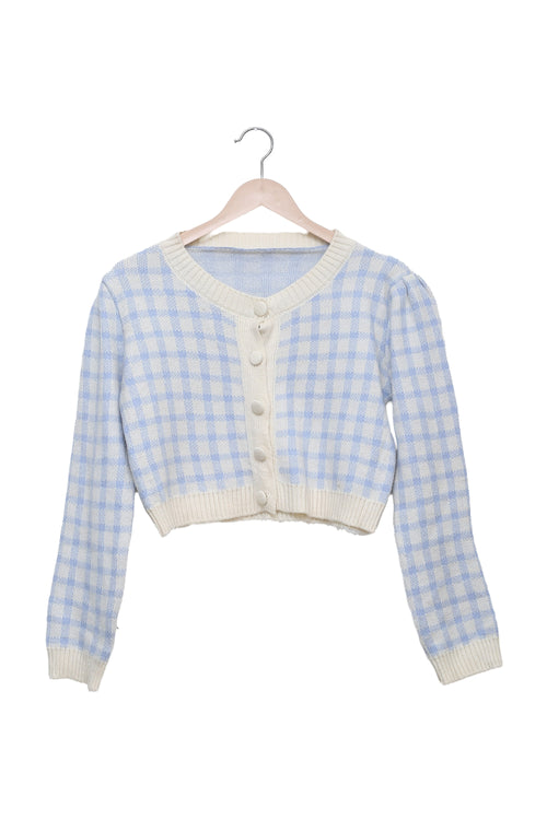 Blue Picnic Gingham Cropped Cardigan